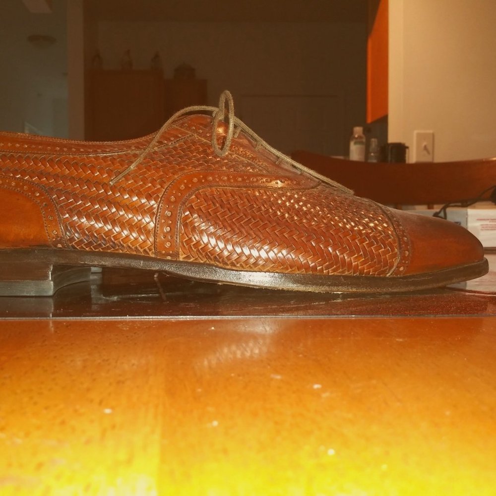 Vintage Mezlan: Men's Woven Leather Cap-Toe Oxfords, resoled. Size: 13M